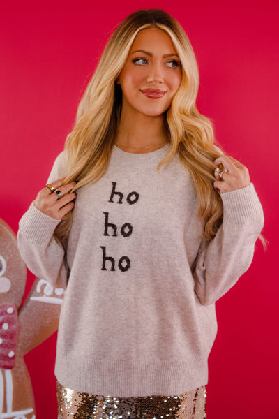 Ho Ho Ho Sweater- Neutral Holiday Sweater- Le Lis Ho Ho Ho Santa Sweater 