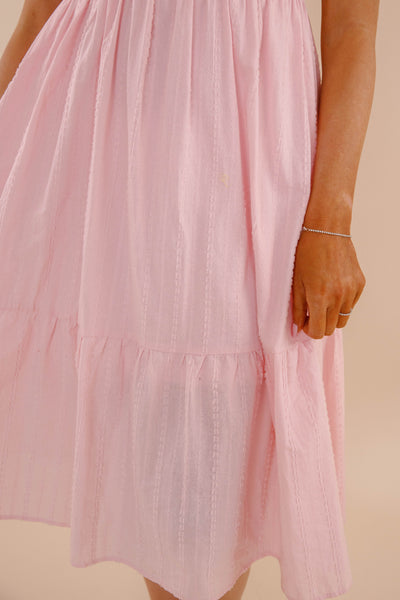 Women's Pink Cotton Midi Dress- Pink Bow Cotton Dress- Women's Spring Summer Dresses