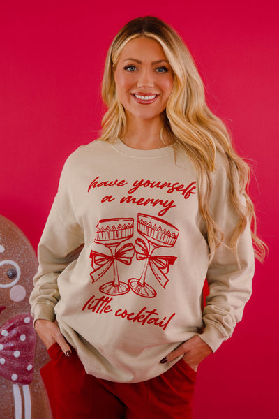 Have Yourself A Merry Little Cocktail Sweatshirt- Holiday Graphic Pullover- Tres Bien Cocktail Sweatshirt