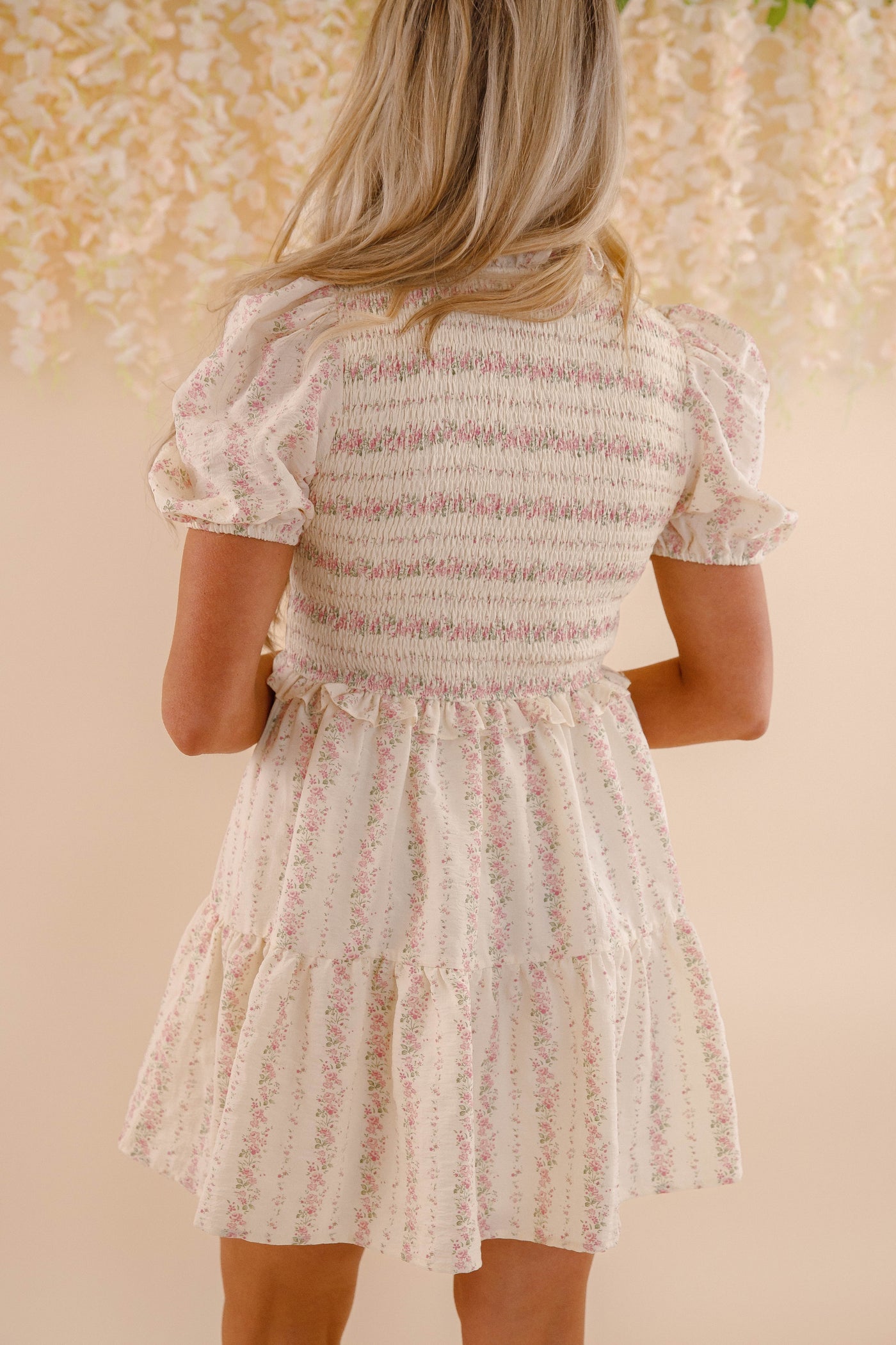 Floral Pink and White Mini Dress- Women's Floral Puff Sleeve Dress- Women's Love Fancy Dresses