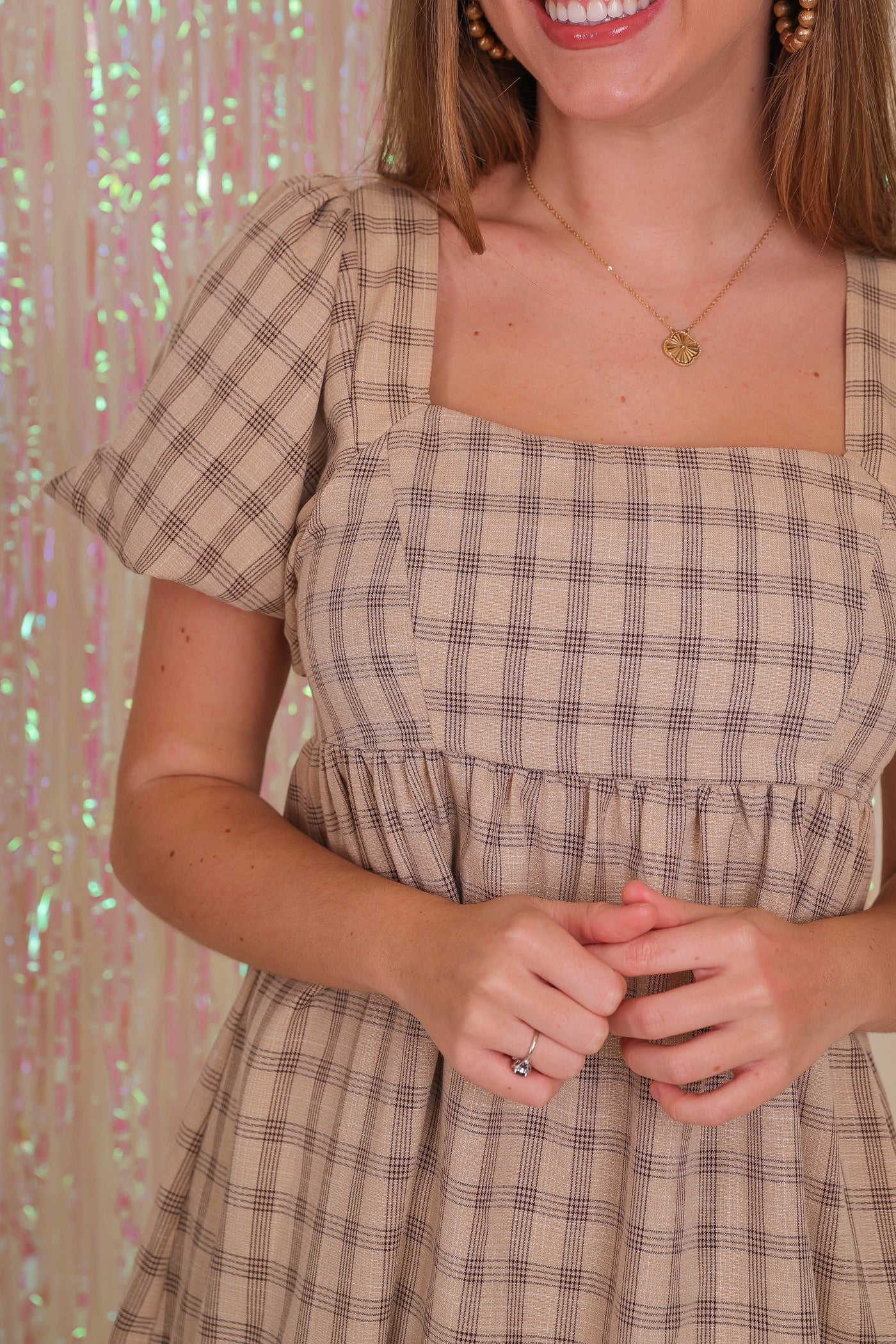 Women's Babydoll Check Dress- Women's Plaid Dress- Hem & Thread Dresses