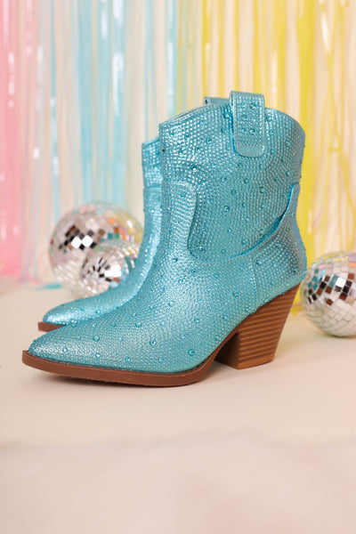 Rhinestone Western Booties- Blue Rhinestone Boots- Women's Blue Rhinestone Western Boot