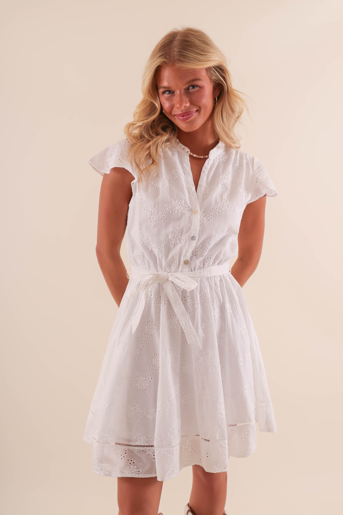 White Eyelet Button Down Dress- Women's White Summer Dresses