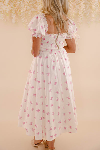 Pink Bow Midi Dress- Women's Coquette Dresses- Sofie The Label Bow Dress