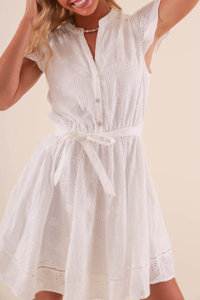 White Eyelet Button Down Dress- Women's White Summer Dresses