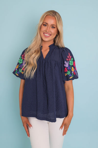 Women's Spring Tops- Women's Preppy Tops- Umgee Embroidered Top