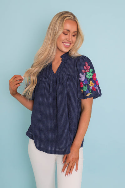 Women's Spring Tops- Women's Preppy Tops- Umgee Embroidered Top