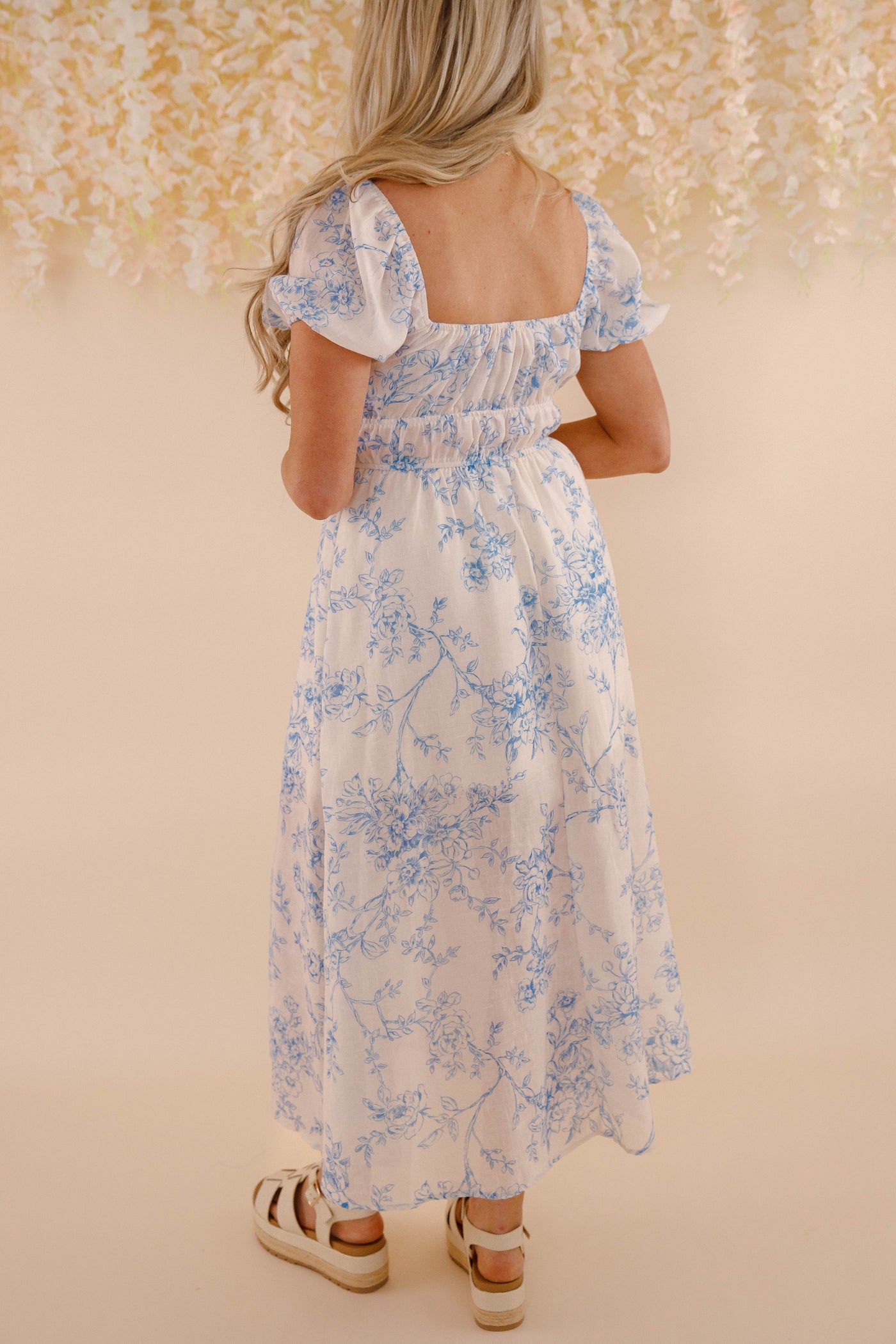 Women's Blue and White Floral Print Dress- Costal Grandmother Style