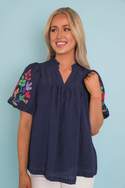 Women's Spring Tops- Women's Preppy Tops- Umgee Embroidered Top