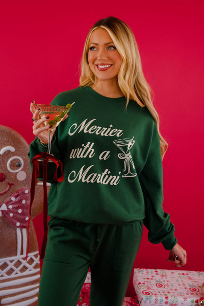 Merrier With A Martini Sweatshirt- Holiday Graphic Pullover- Tres Bien Martini Sweatshirt