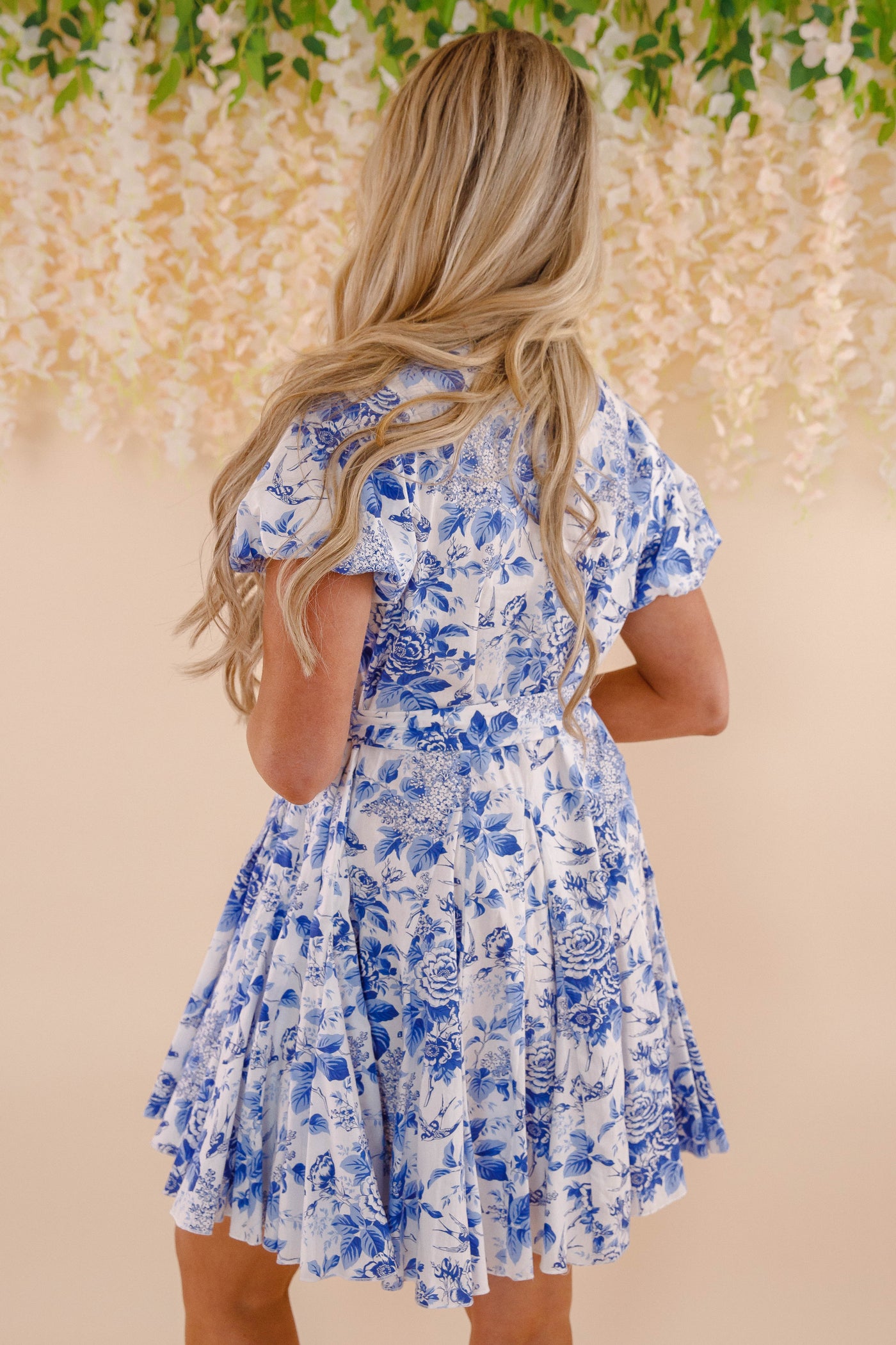 Button Down Shirt Dress- Women's Vintage Inspired Dress- Blue and White Floral Pleated Dress