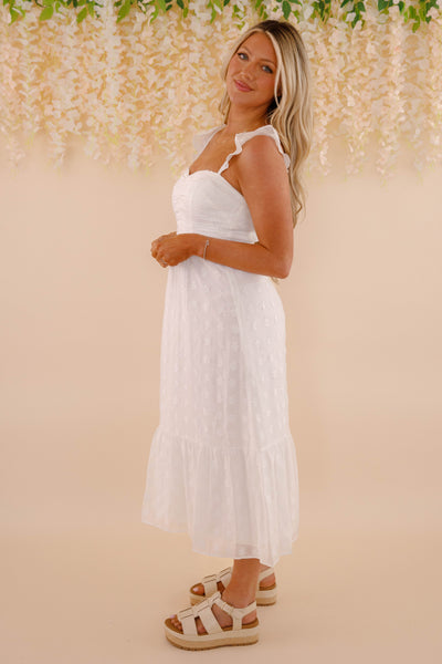 White Floral Embroidery Midi Dress- Women's Bridal Dresses- Women's Spring Summer Midi Dress