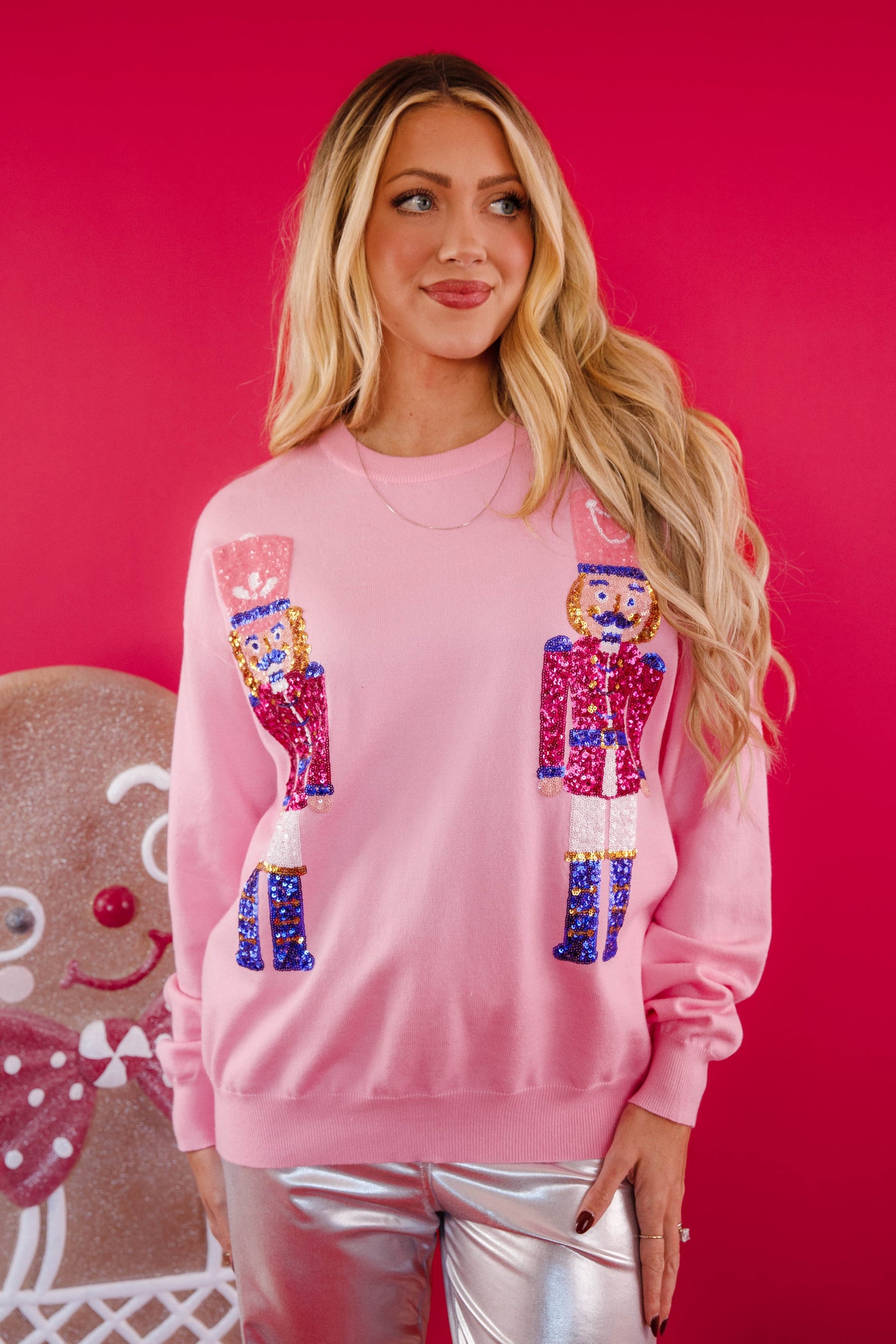 Sequin Nutcracker Sweater- Women's Sequin Christmas Sweater- PeachLove Christmas Tops