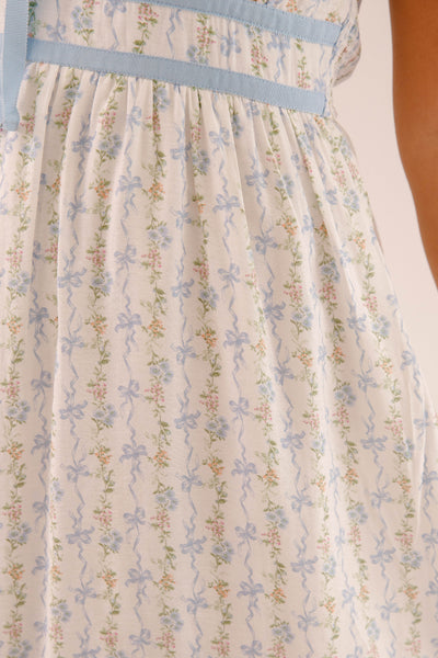 Dainty Bow Print Midi Dress- Women's Blue Bow Dress- BluPepper Bow Dress