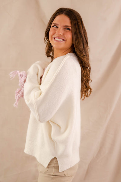 Oversized Bow Sweater- Women's Large Knitted Bow Sweater- Sofie The Label Sweater