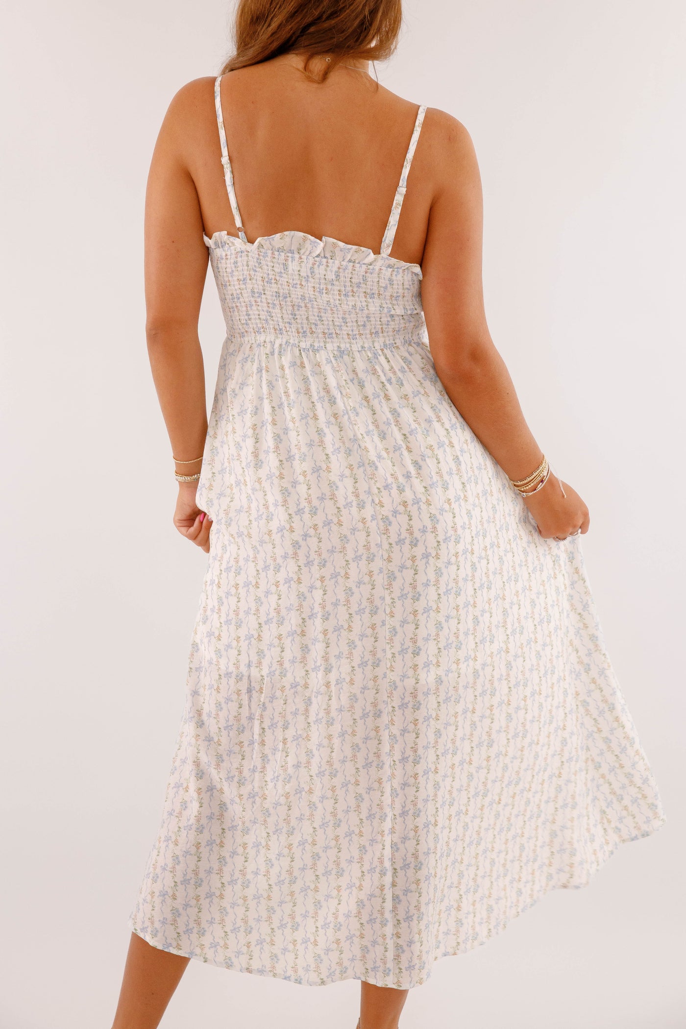 Dainty Bow Print Midi Dress- Women's Blue Bow Dress- BluPepper Bow Dress