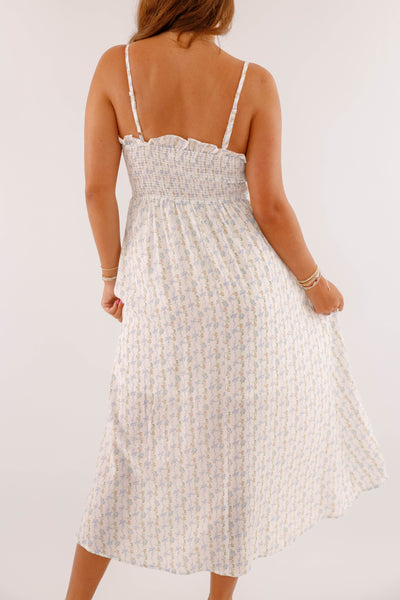 Dainty Bow Print Midi Dress- Women's Blue Bow Dress- BluPepper Bow Dress
