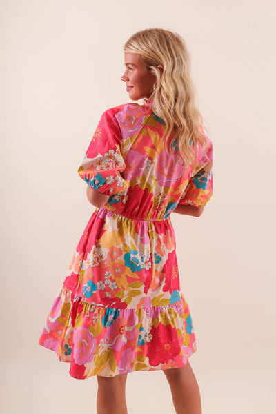 FLORAL PRINTED COTTON POPLIN DRESS- WOMEN'S COLORFUL PRINT DRESS