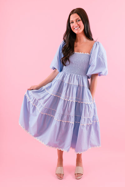 Women's Preppy Dresses- Blue and White Rick Rack Dress- Aureum Dress