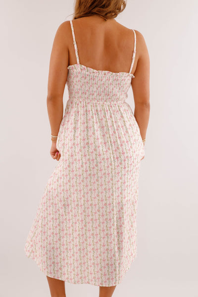 Dainty Bow Print Midi Dress- Women's Pink Bow Dress- BluPepper Bow Dress