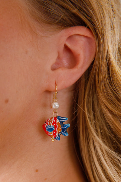 Fish Shaped Earrings- Hand Painted Fish Earrings- Caribbean Inspired Earrings  