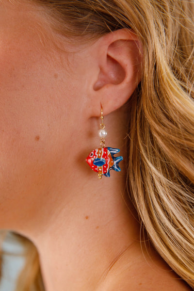 Fish Shaped Earrings- Hand Painted Fish Earrings- Caribbean Inspired Earrings  