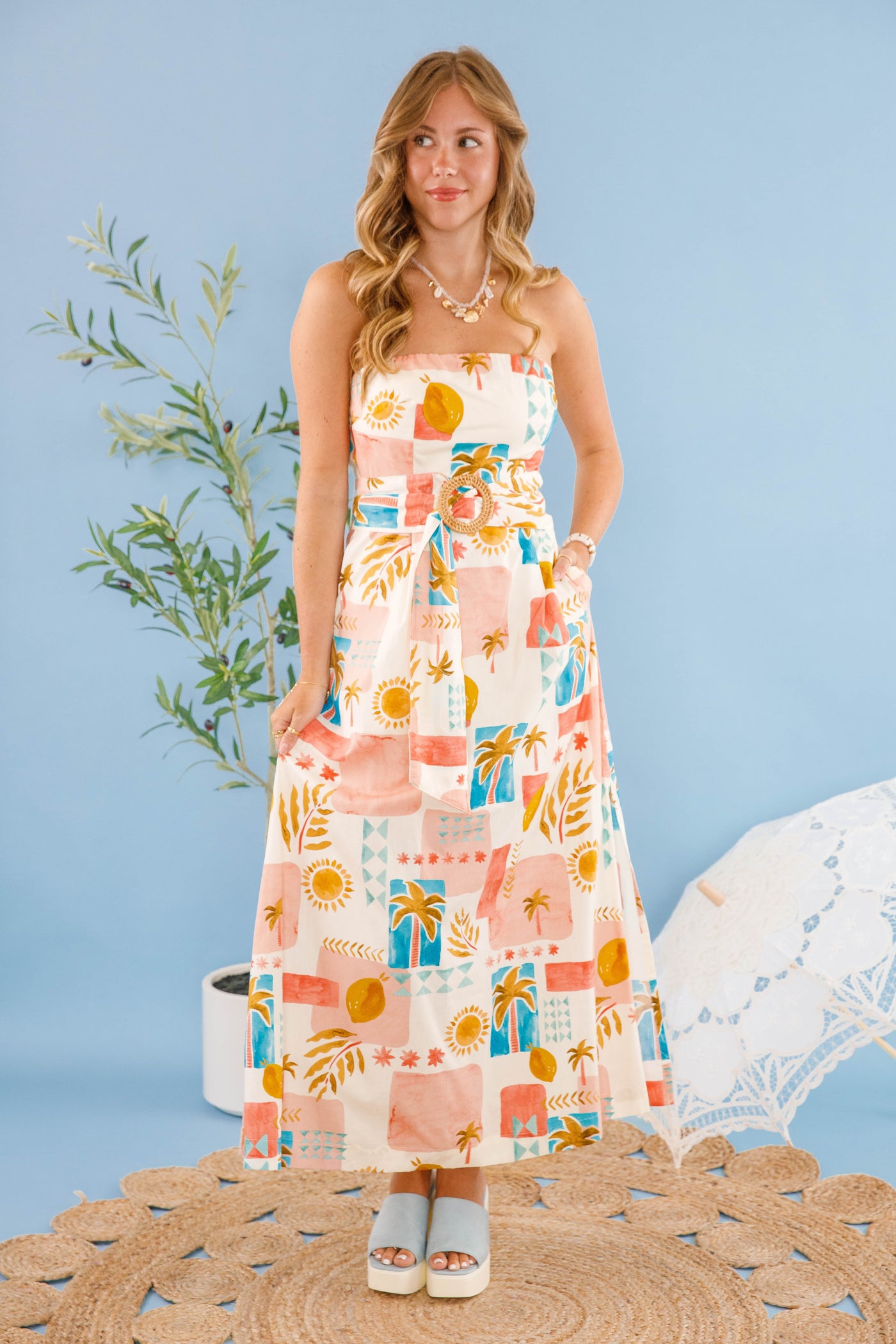 European Summer Style Dress- Women's Strapless Cotton Maxi Dress- Women's Mediterranean Style Dress