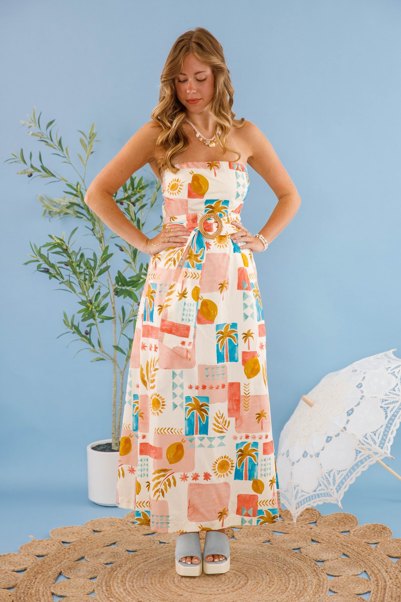 European Summer Style Dress- Women's Strapless Cotton Maxi Dress- Women's Mediterranean Style Dress