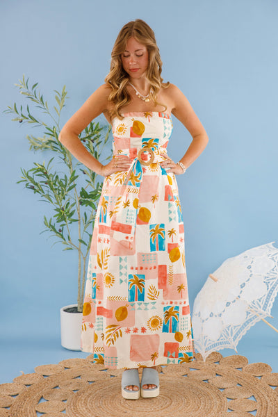 European Summer Style Dress- Women's Strapless Cotton Maxi Dress- Women's Mediterranean Style Dress