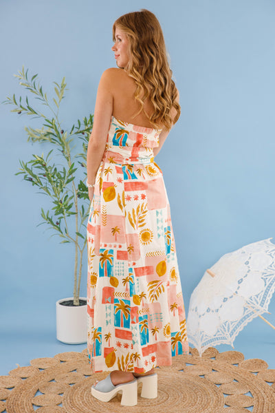 European Summer Style Dress- Women's Strapless Cotton Maxi Dress- Women's Mediterranean Style Dress