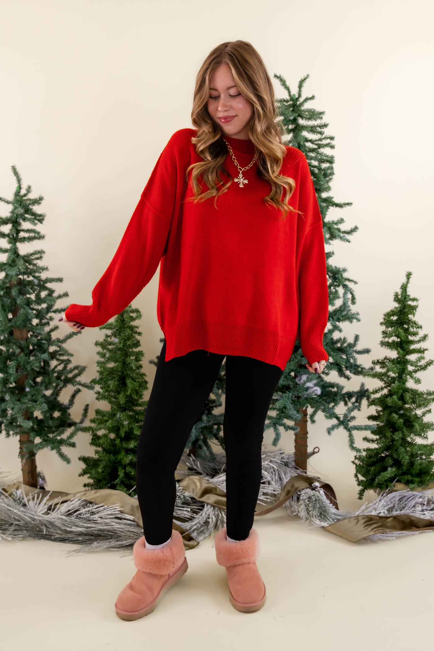 Women's Oversized Sweater- Red Sweater- Sweater For Leggings- Free People Sweater Dupe