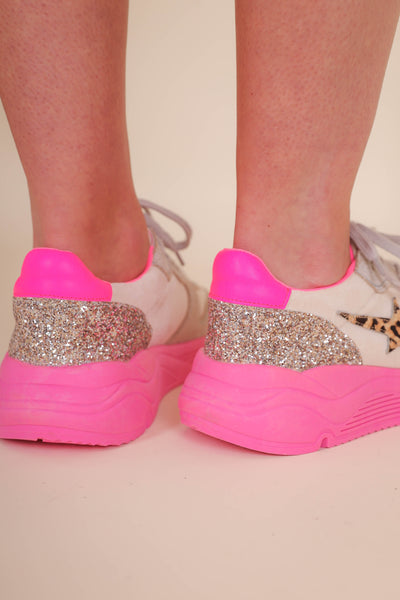 Pink Athletic Sneaker- GG Dupe Sneaker- Hot Pink Cute Sneaker