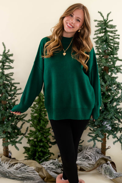 Women's Oversized Sweater- Hunter Green Sweater- Sweater For Leggings- Free People Sweater Dupe