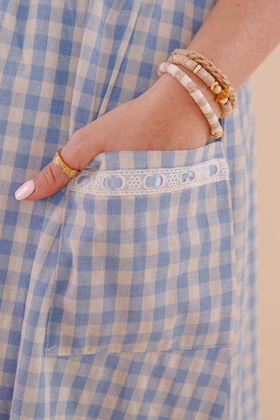 Women's Blue and White Gingham Maxi Dress- Women's Gingham Sundress