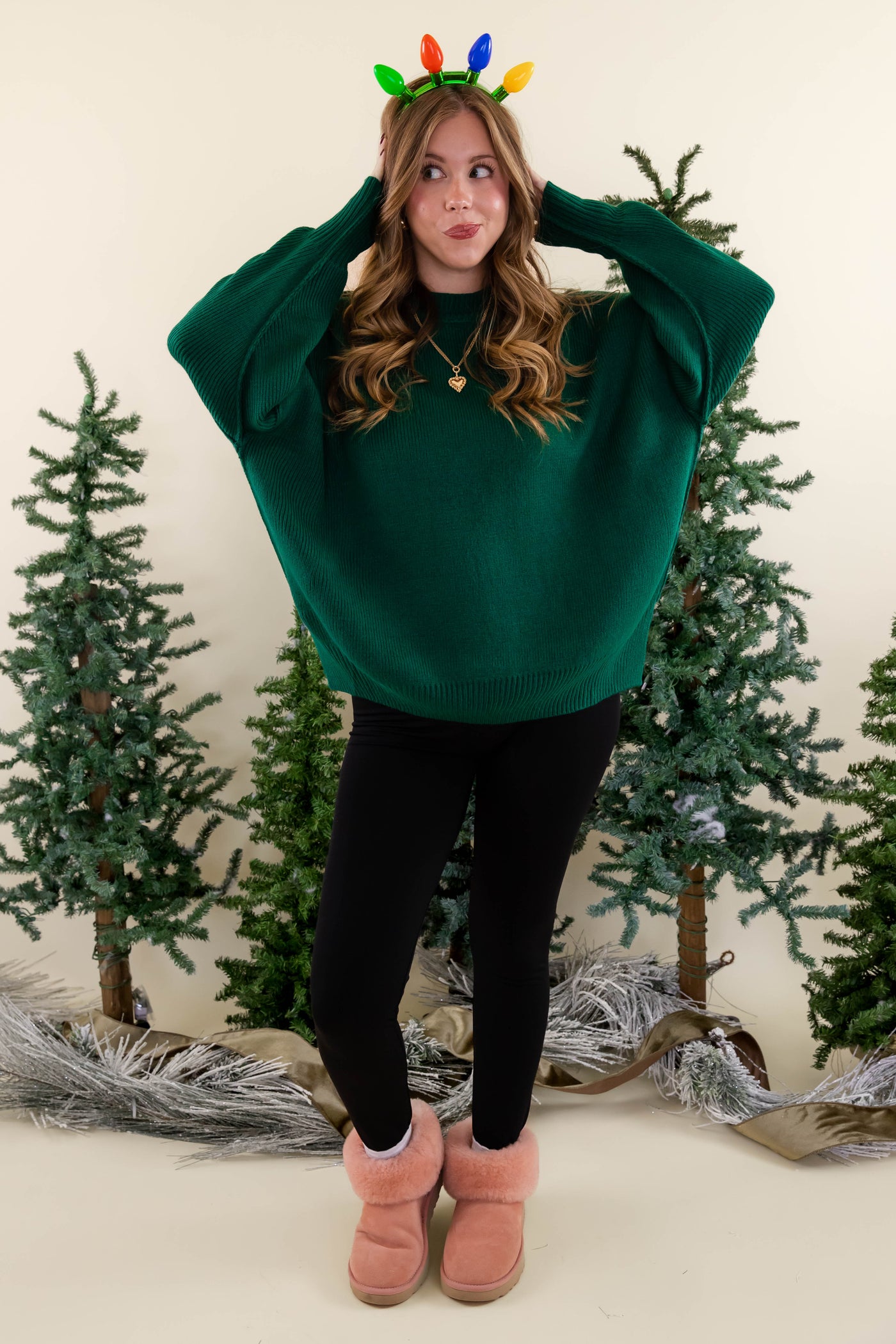 Women's Oversized Sweater- Hunter Green Sweater- Sweater For Leggings- Free People Sweater Dupe