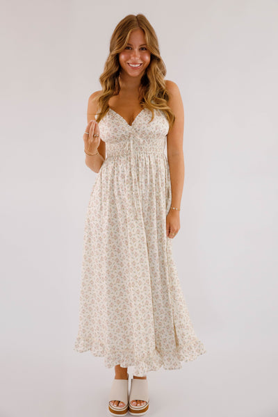 Dainty Floral Print Maxi Dress- Women's Cottagecore Dresses- Mable Maxi Dress