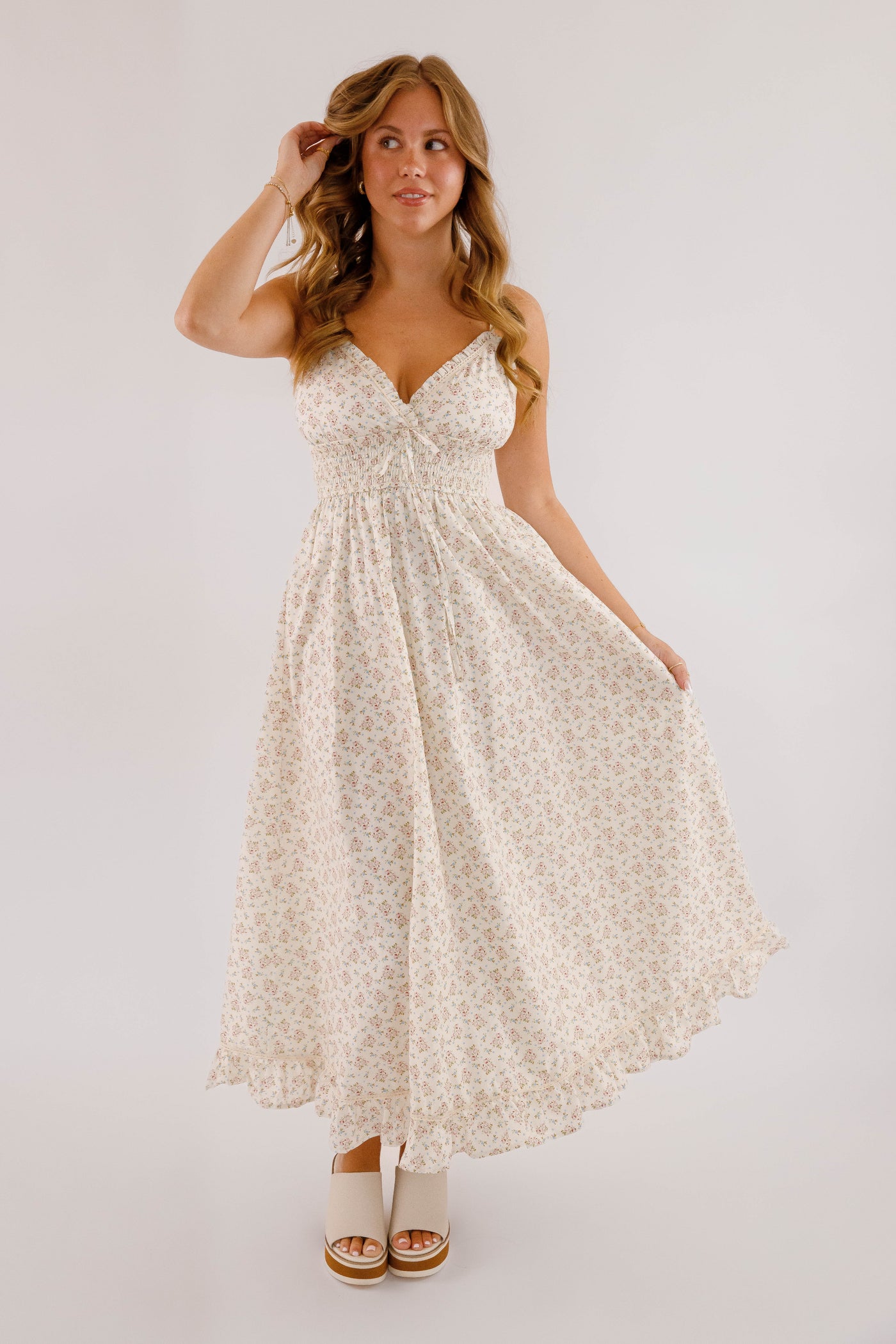 Dainty Floral Print Maxi Dress- Women's Cottagecore Dresses- Mable Maxi Dress