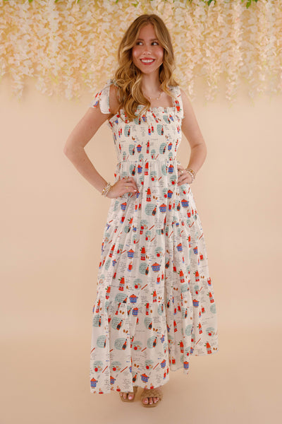 Women's Illustrated Print Maxi Dress- Fun Print Maxi Dress- In Loom Dresses