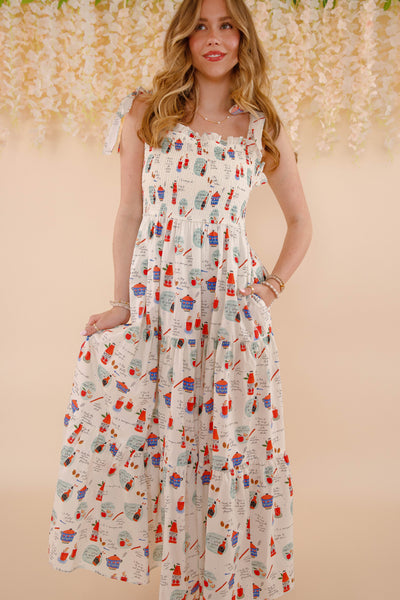Women's Illustrated Print Maxi Dress- Fun Print Maxi Dress- In Loom Dresses