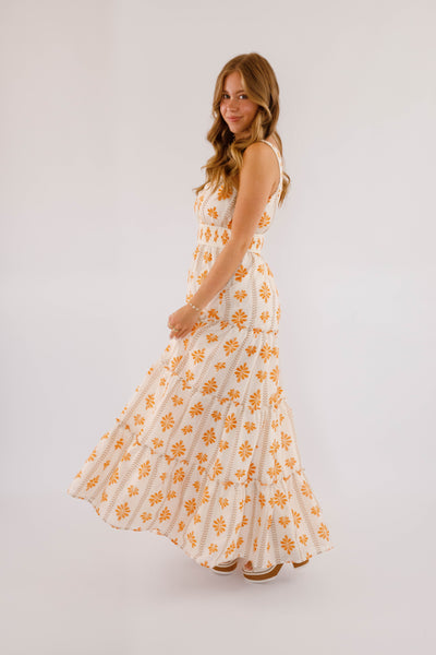 Orange Printed Maxi Dress- Women's Resort Wear- Flying Tomato Maxi Dress