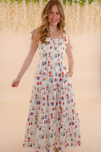 Women's Illustrated Print Maxi Dress- Fun Print Maxi Dress- In Loom Dresses