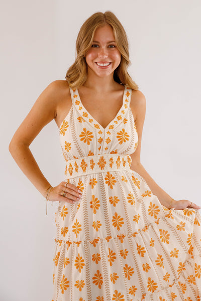 Orange Printed Maxi Dress- Women's Resort Wear- Flying Tomato Maxi Dress