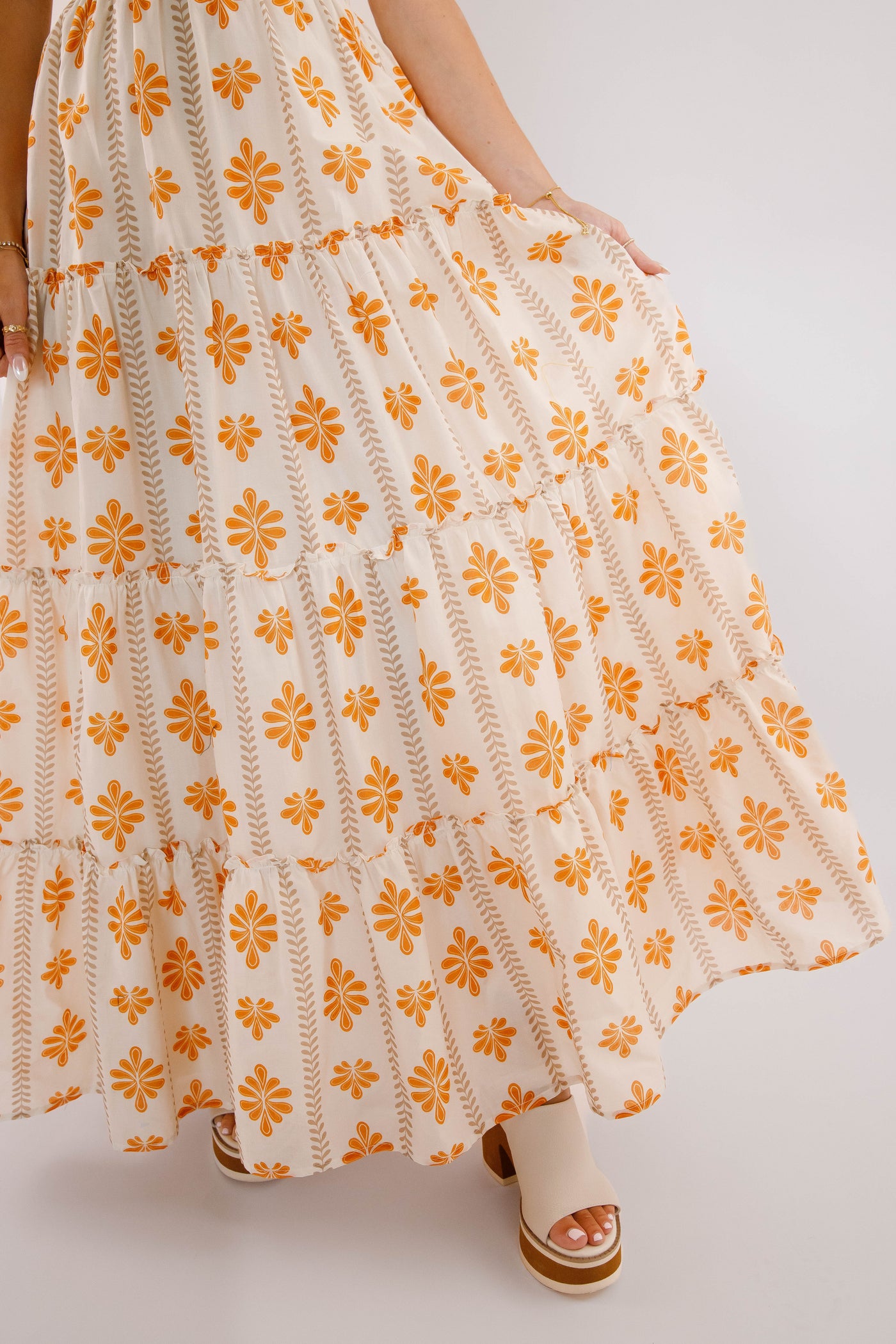 Orange Printed Maxi Dress- Women's Resort Wear- Flying Tomato Maxi Dress