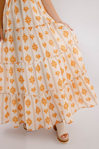 Orange Printed Maxi Dress- Women's Resort Wear- Flying Tomato Maxi Dress