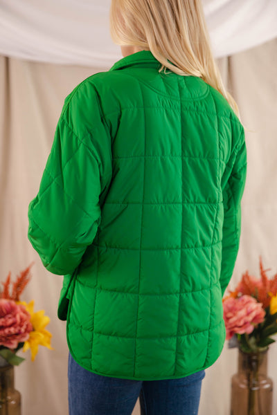 Green Quilted Puffer Jacket- Women's Boxy Fall Jacket- FP Dupe Quilted Jacket