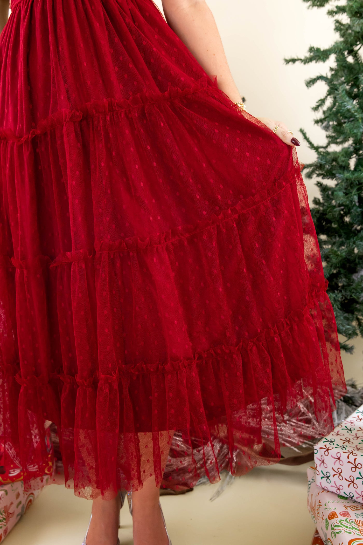 Wine Colored Midi Dress- Tulle Midi Dress- Holiday Party Dress