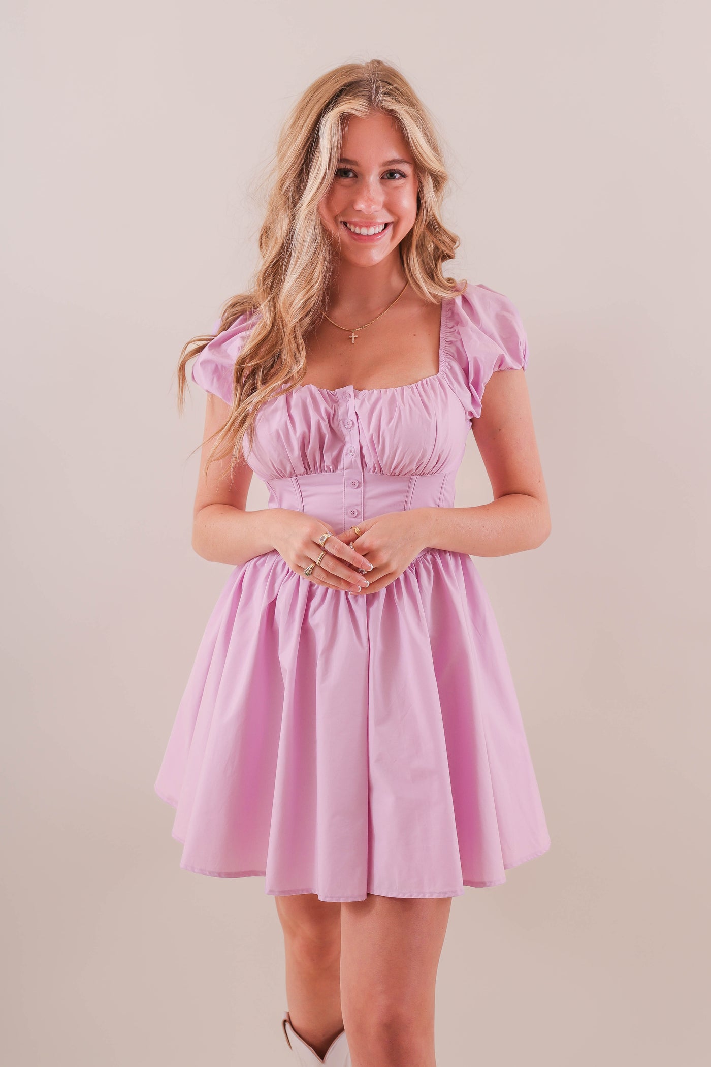 Lavender Corset Style Dress- Women's Puff Sleeve Corset Dress- Mable Dresses