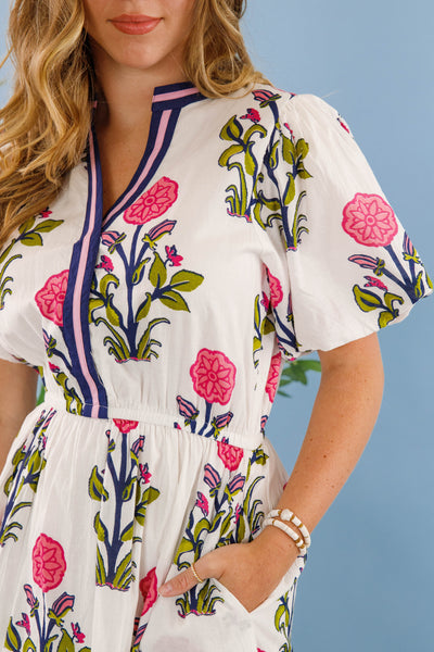 Women's White Printed Dress- THML Midi Dress- Women's Anthro Midi Dress