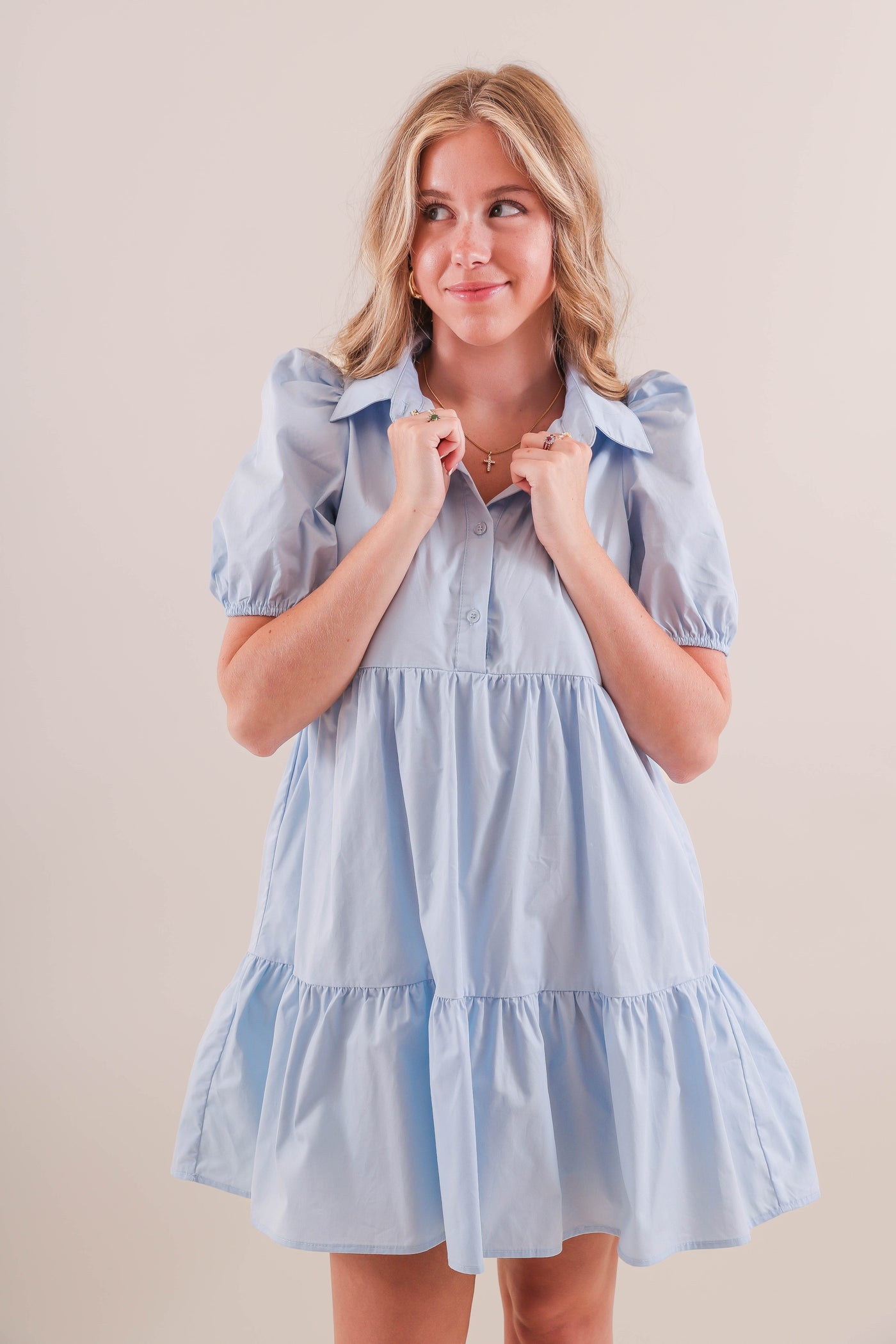 Women's Poplin Shirt Dress- Baby Blue Cotton Dress- TCEC Dresses