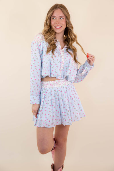 Floral Print Pleated Mini Skirt- Women's Spring Sets- PeachLove Floral Set